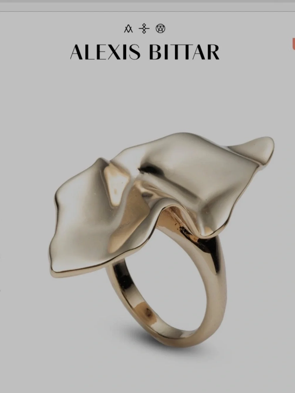 ALEXIS BITTAR Crumpled Metal Graceful Leaf Shaped Sculpted Yellow Gold Ring